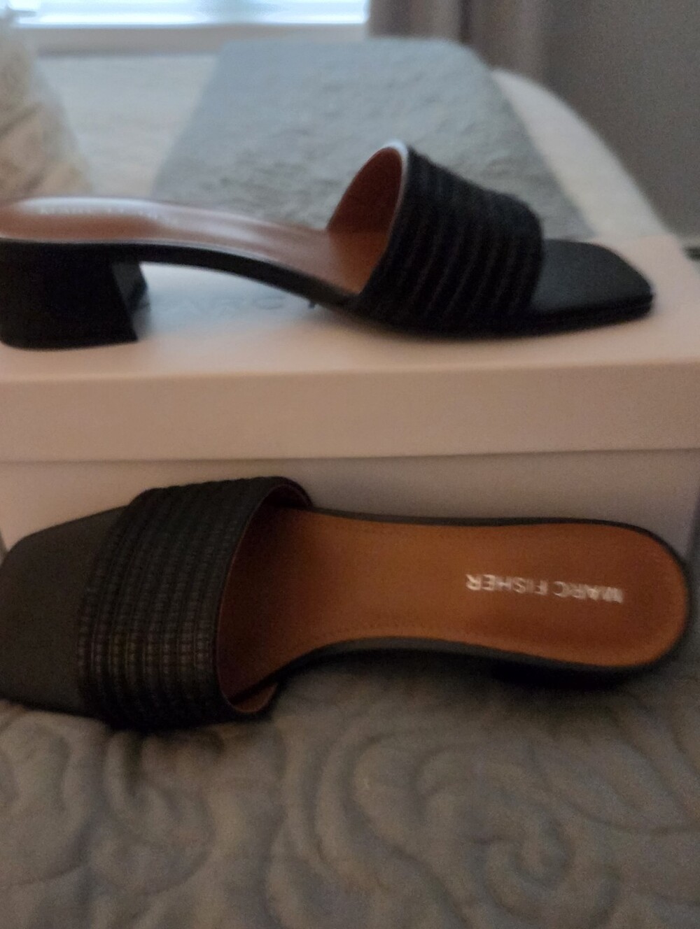 Marc Fisher Black Ribbed Strap Mule Sandals - Picture 3 of 4